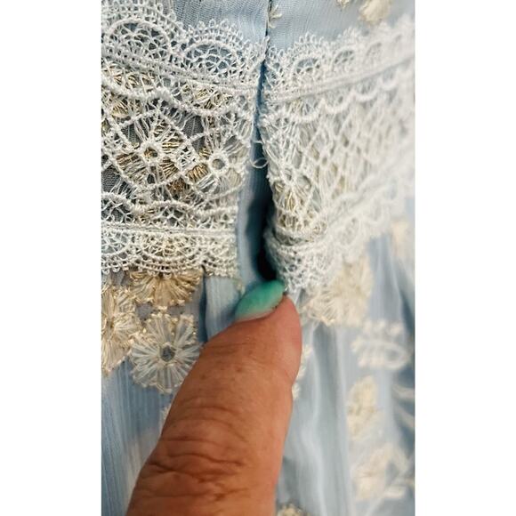 Vtg QYS Fashion Blue White Lace Floral Dress Large Modest Cottage Prairie READ - Picture 10 of 13